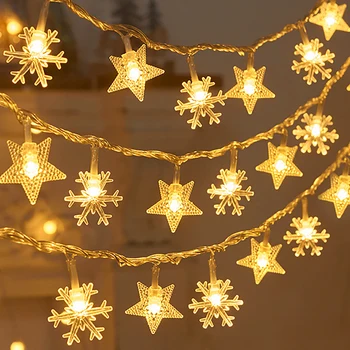 Kalėdų LED String Žibintai Snaigės Star Girliandą Pasakų Žibintai Kalėdos Kabo Pakabukas Ornamentu Naujųjų Metų Šaliai Apdailos Apšvietimas