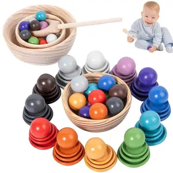 Spalva Rūšiavimo Kamuolius Žaidimas Medinių Kamuolys Ir Lėkštė Spalva Rūšiavimo Montessori Žaislas Medinis Švietimo Ikimokyklinio Žaislas, Skirtas Ankstyvo Mokymosi