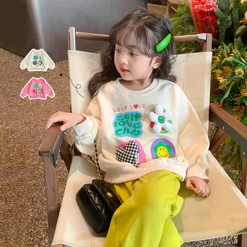 Mergaičių hoodie pavasarį, rudenį 2023 naujas stilius korėjos vaikų drabužius, kūdikių mergina rudenį viršuje vaikų rudens drabužiai 2 6 9 13 Y