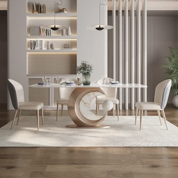 Šviesos prabanga roko valgomasis stalas ir kėdės mišinys, modernus paprastas, stačiakampio formos pietų stalas dizainerio kūrybos marmuro valgomasis tabl