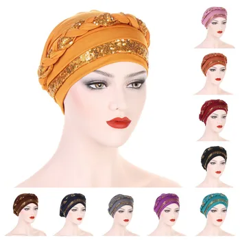 Musulmonų Moterys Turbaną skrybėlės china Kietas Nerijos Twist Caps Vėžio chemoterapija Chemo Beanies Bžūp Headwrap Sidabrą, Plaukų slinkimas dangtis
