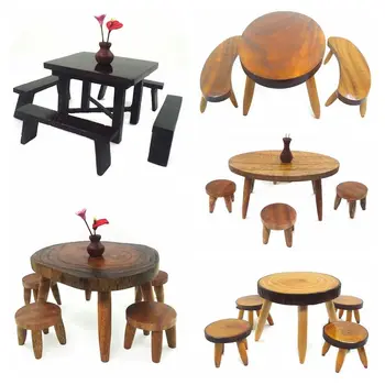 Medienos Lėlių Stalo Kėdė Rinkinys 1:12 Masto Lėlės Priedai Mini DinningTable Žaisti Namų Arenoje Modelis Miniatiūriniai Baldai