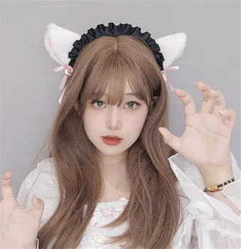 Japonijos Lolita Kačių Ausų Plaukų Aksesuarai Susiėmę Apdaila Prancūzų Tarnaitė Lankelis Anime Cosplay Šukuosena C1135