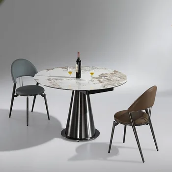 Modernus ir minimalistinis nerūdijančio plieno pagrindo roko plokštė namų valgomojo stalas