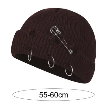 Populiarus, Moterų Skrybėlę Sutirštės Rudens Žiemos Moterys Beanie Kepurė Metalo Žiedas Vilnonių Siūlų Ponios Skrybėlę Lauko