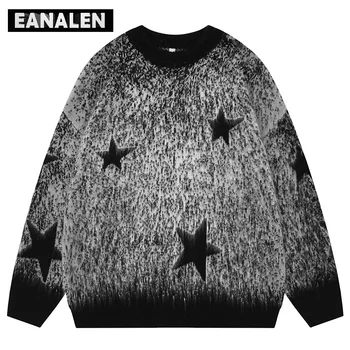 Harajuku Vintage Black Star Grafinis Megztinis Vyrams Žiemos Negabaritinių Megztinis Megztinis Megztas Megztinis Senelis Bjaurusis Džemperis Moterims