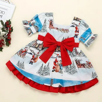 Kalėdų Vaikams Drabužių Mergaičių Suknelė Santa Claus Spausdinti Lankas Princesė Vaikas Suknelės
