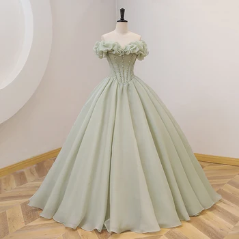 Realios Nuotraukos Šviesiai Žalia Appliques Vestido De Noiva 2023 Naujųjų Vakaro Suknelės Moteris Valtis Kaklo Tiulio Oficialų Atsitiktinis Suknelė