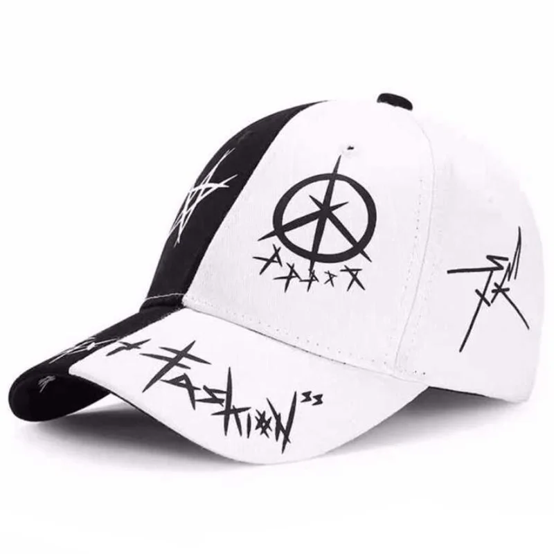 Beisbolo kepuraitę Jaunų Vyrų ir Moterų Pavasario Vasaros Saulės Skrybėlę Bžūp ir Baltos Spalvos Hip-Hop Atitikimo Pentagram Grafiti Beisbolo Kepurės