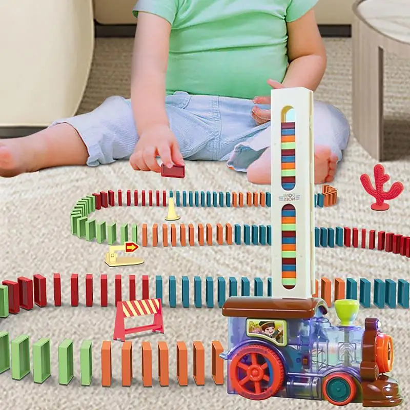 Domino Traukinio Domino Ralio Elektrinio Traukinio Rinkinį KAMIENINIŲ Montessori odinas Su Garso Ir Šviesos Berniukų, Mergaičių Gimtadienio Dovanos