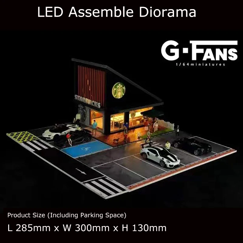 G-GERBĖJAI Surinkti Diorama 1:64 USB, LED Apšvietimas, automobilių Stovėjimo Aikštelė Modelio Automobilių Garažas - Kavos Parduotuvė