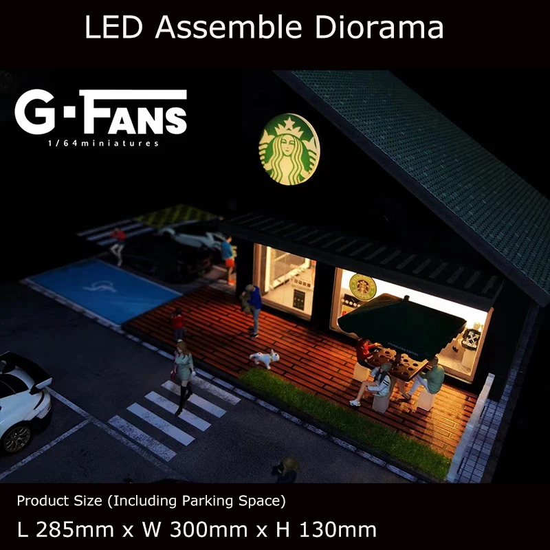 G-GERBĖJAI Surinkti Diorama 1:64 USB, LED Apšvietimas, automobilių Stovėjimo Aikštelė Modelio Automobilių Garažas - Kavos Parduotuvė