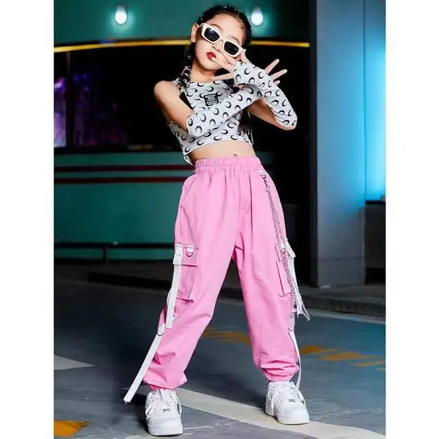 Rožinė Hip-Hop Street Dance Drabužius Rave Drabužių Vasaros Mergaitė Rinkiniai K-pop Apranga Apkarpyti Viršūnes Krovinių Kelnės Veiklos Kostiumas