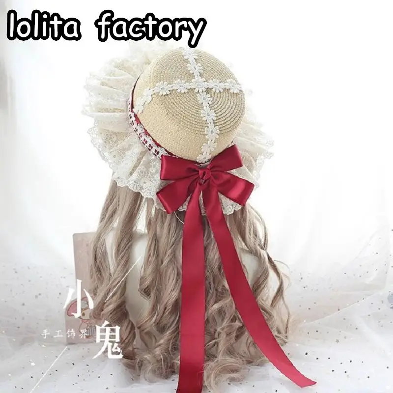 Vasarą įvairių spalvų nėriniai lankas saldus Lolita Mori departamento sielovados minkštas sesuo suknelė Japonijos departamento paplūdimio šiaudų skrybėlę sunhat