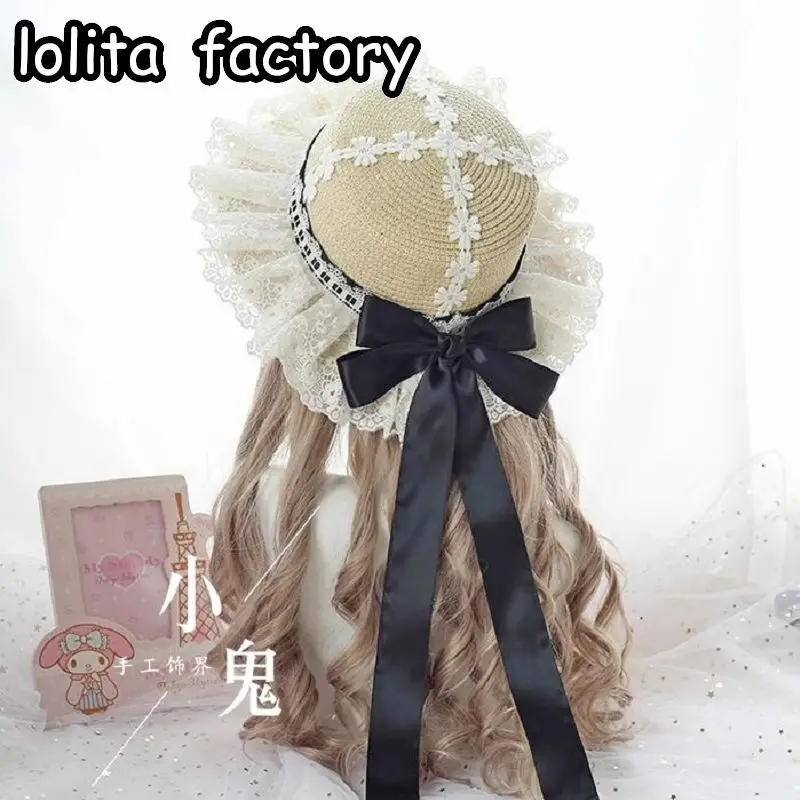 Vasarą įvairių spalvų nėriniai lankas saldus Lolita Mori departamento sielovados minkštas sesuo suknelė Japonijos departamento paplūdimio šiaudų skrybėlę sunhat